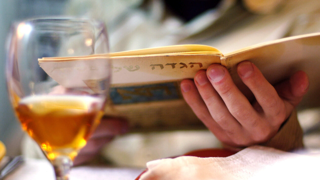 A person reads the Haggadah during the Passover Seder meal. 