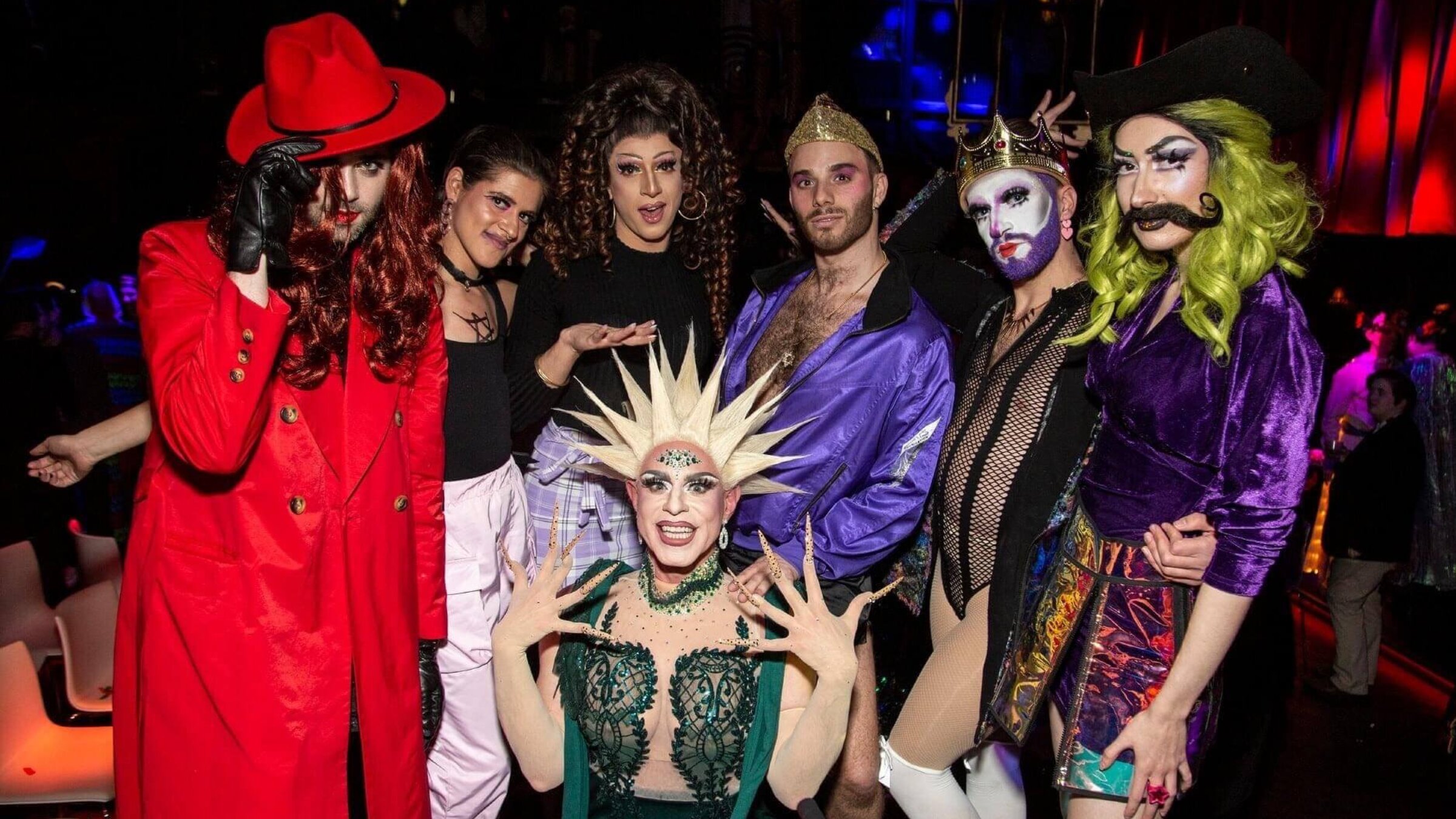 Drag queens at Jewish Queer Youth's 2022 Purim Vashti Ball. 