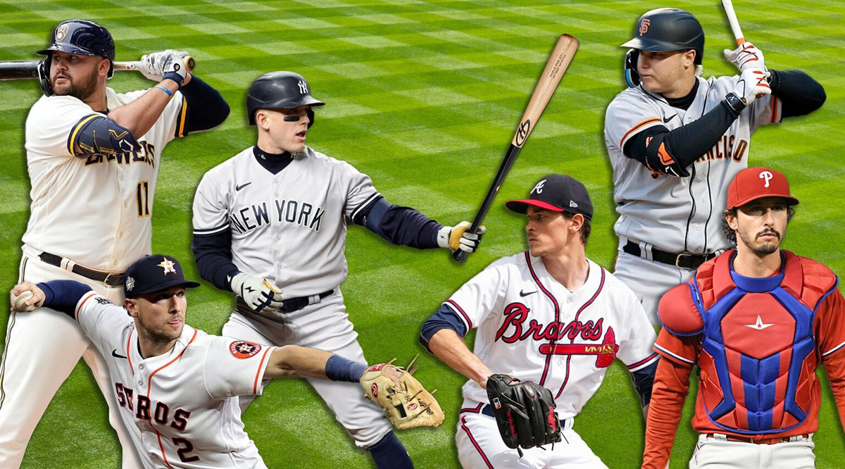 Left to right: Rowdy Tellez, Alex Bregman, Harrison Bader, Max Fried, Joc Pederson and Garrett Stubbs. (Getty; Design by Mollie Suss)