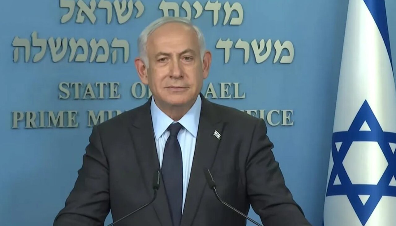 Prime Minister Benjamin Netanyahu addresses the nation, earlier on Monday evening.