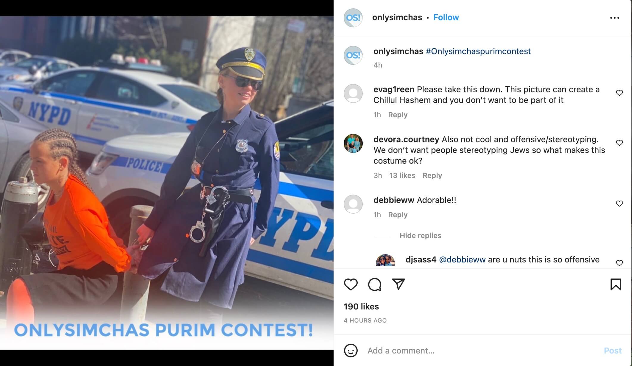 The Instagram post in question, which was removed after the Forward reached out for comment.