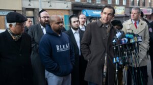 Jersey City Mayor Steven Fulop speaks to reporters at the scene of the shooting at a kosher market, Dec. 11, 2019.