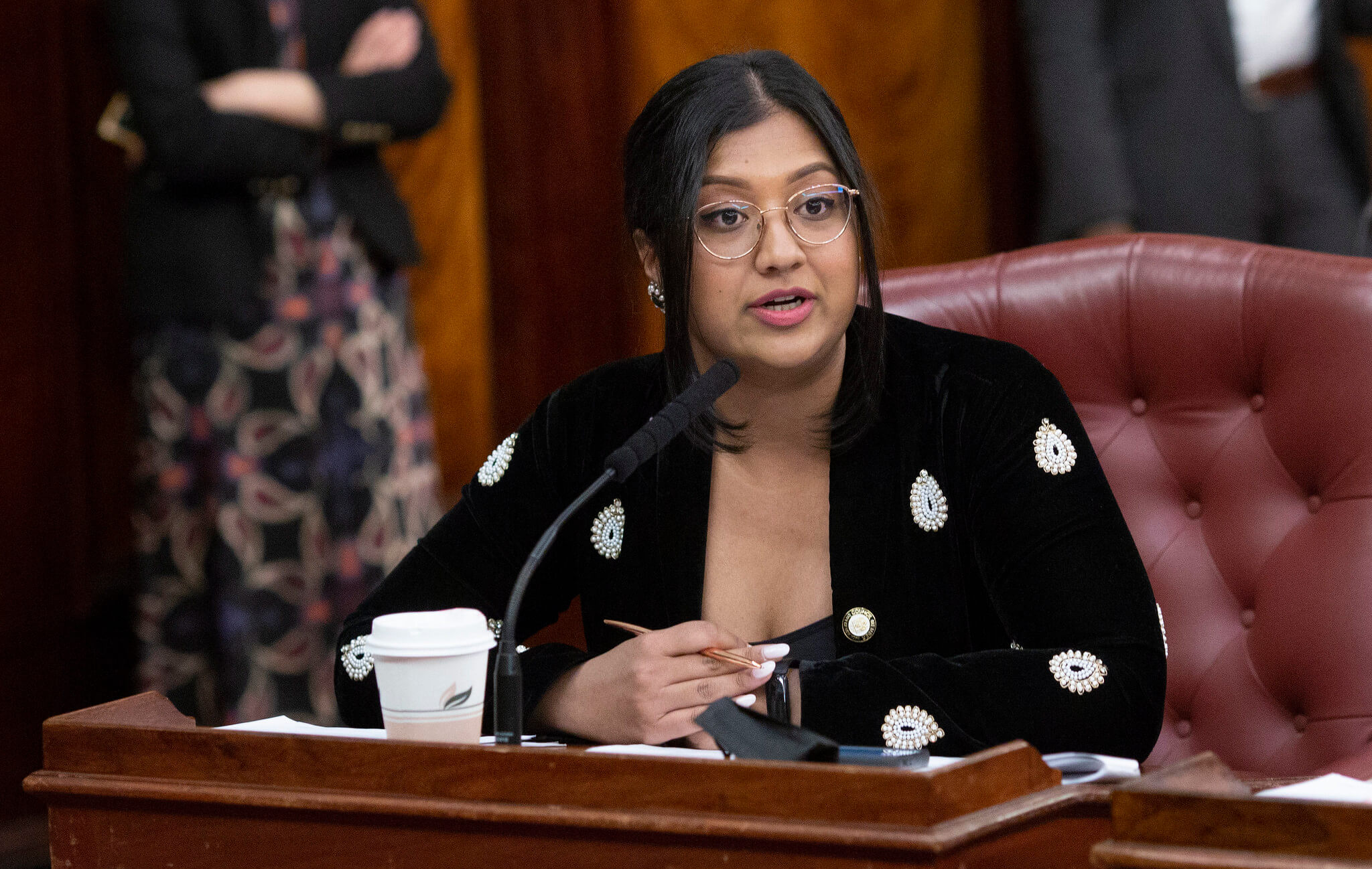 Councilmember Shahana Hanif (D-Brooklyn) on  April 28, 2022. Hers was one of two votes against the resolution.