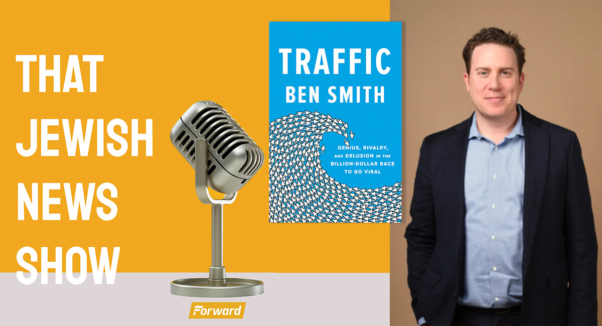 The logo of <i>That Jewish News Show</i>, the cover of <i>Traffic</i> and a headshot of Ben Smith.