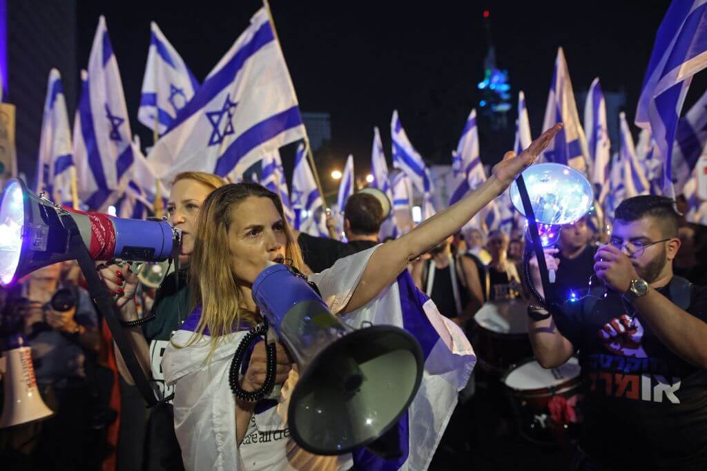 Israeli protesters in Tel Aviv on April 8, 2023.