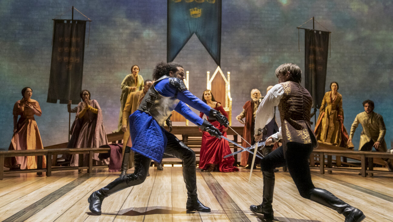 Lancelot (Jordan Donica) and King Arthur (Andrew Burnap) in Lincoln Center's revival of Camelot.