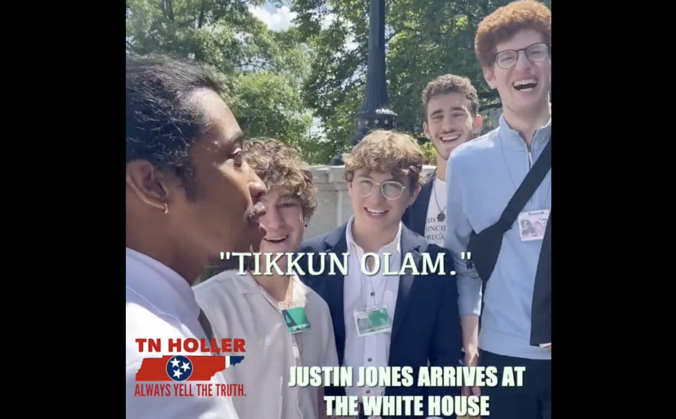 Jewish teens in the Bronfman Youth Fellows program were surprised when Tennessee Rep. Justin Jones invoked the Jewish concept of tikkun olam during an encounter with them in Washington, D.C. (Screenshot from TN Holler video)