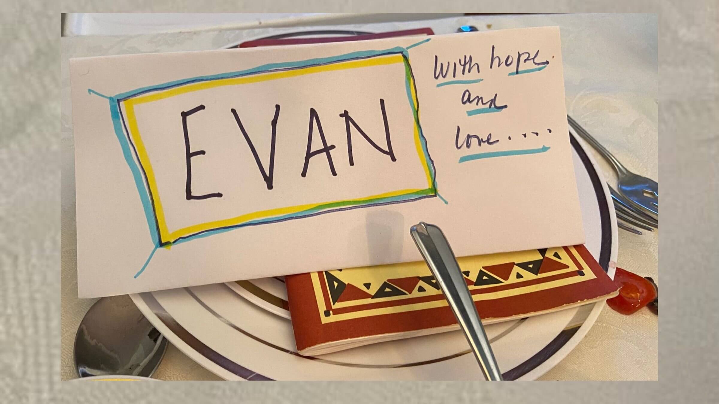 A place setting honoring Evan Gershkovich at a Seder held by Francine Smilen in Manhattan.