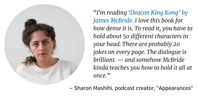The photo shows a headshot of the podcast creator Sharon Mashihi.