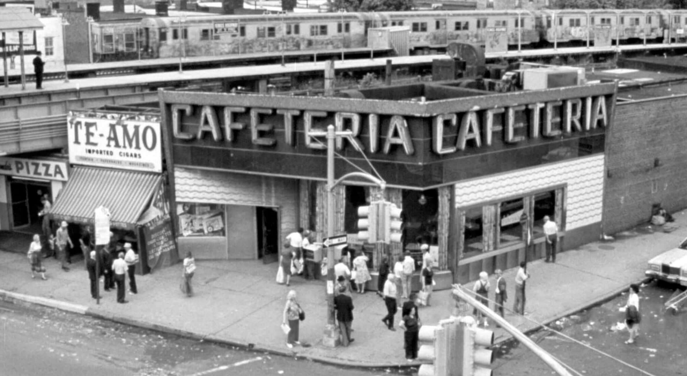 An exterior view of Dubrow's Cafeteria.