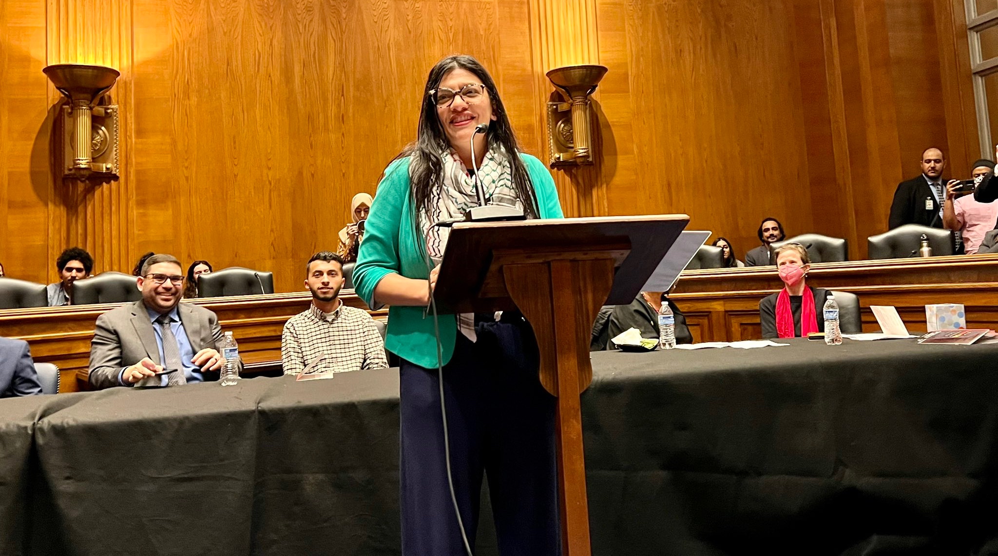 Rep. Rashida Tlaib, a Michigan Democrat, addresses an event she organized in the Capitol complex marking the ‘Nakba,” May 10, 2023. (Twitter)