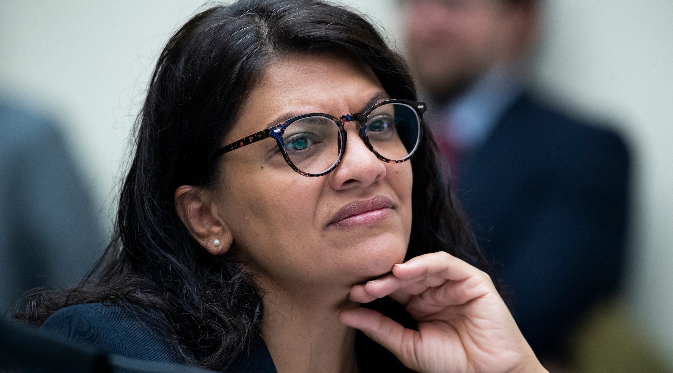 Rep. Rashida Tlaib, a Michigan Democrat, at a House Financial Services Committee hearing in the Capitol, July 20, 2021. (Tom Williams/CQ Roll Call/Getty Images)