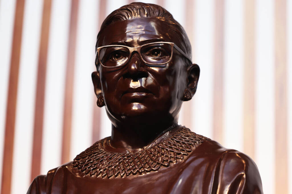 A statue of the late U.S. Supreme Court Justice Ruth Bader Ginsburg at City Point Brooklyn on March 12, 2021. 