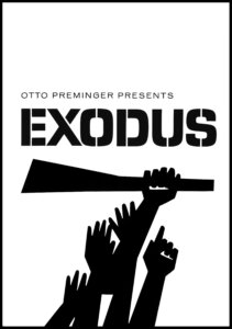 Movie poster advertises 'Exodus,' a drama directed by Otto Preminger, written by Dalton Trumbo, and starring Paul Newman and Eva Marie Saint, 1960. (Photo by John Kisch Archive/Getty Images)