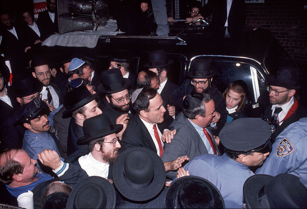 Rudy Giuliani, as a mayoral candidate visits the Orthodox community in Brooklyn on Oct. 25, 1989. 