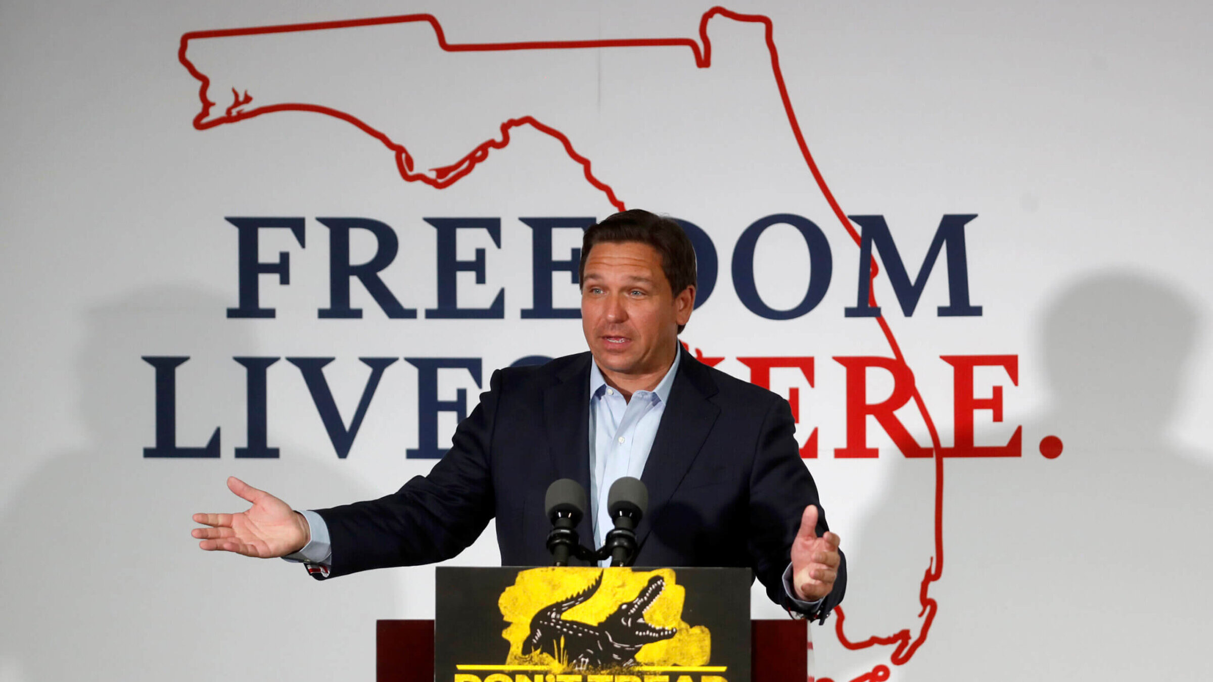 Republican Florida Gov. Ron DeSantis gives a campaign speech at the SCC Community Hall on Nov. 6, 2022 in Sun City Center, Florida. DeSantis signed legislation defunding diversity programs at the state's public colleges and universities, prompting the NAACP to issue a travel advisory. 