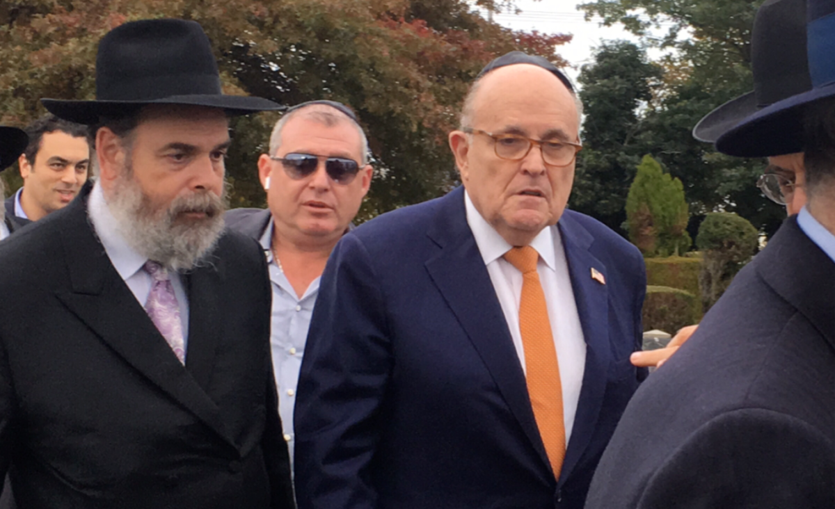 Rudy Giuliani during a visit the burial site of the Lubavitcher rebbe in Queens on Nov. 1, 2018.