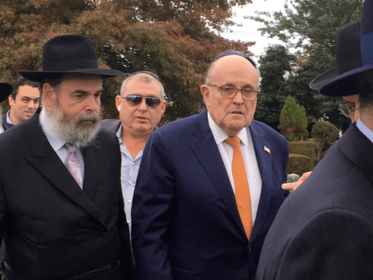 Rudy Giuliani during a visit the burial site of the Lubavitcher rebbe in Queens on Nov. 1, 2018.
