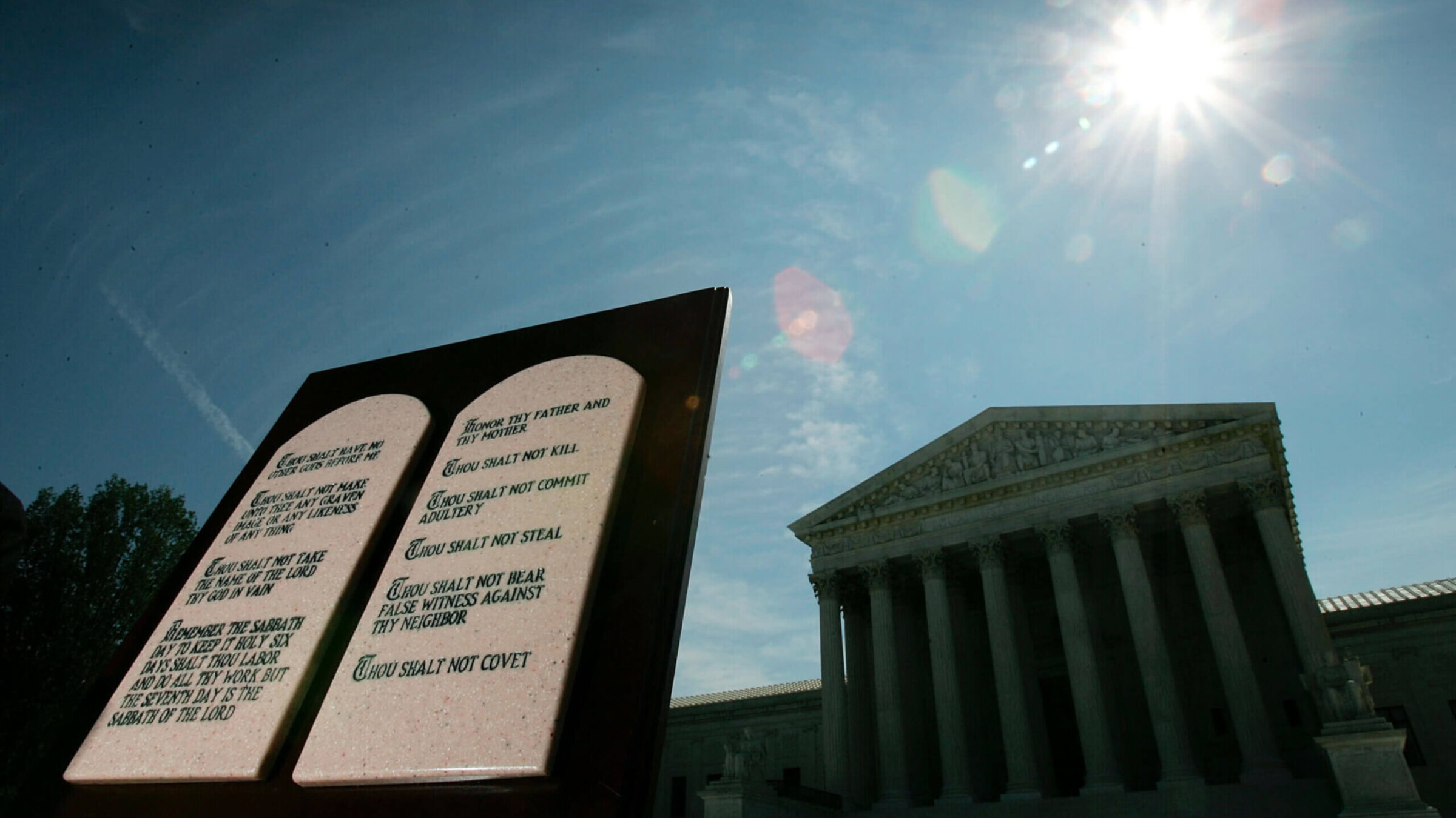 A copy of the Ten Commandments is displayed outside the U.S. Supreme Court June 23, 2005 in Washington, DC. 