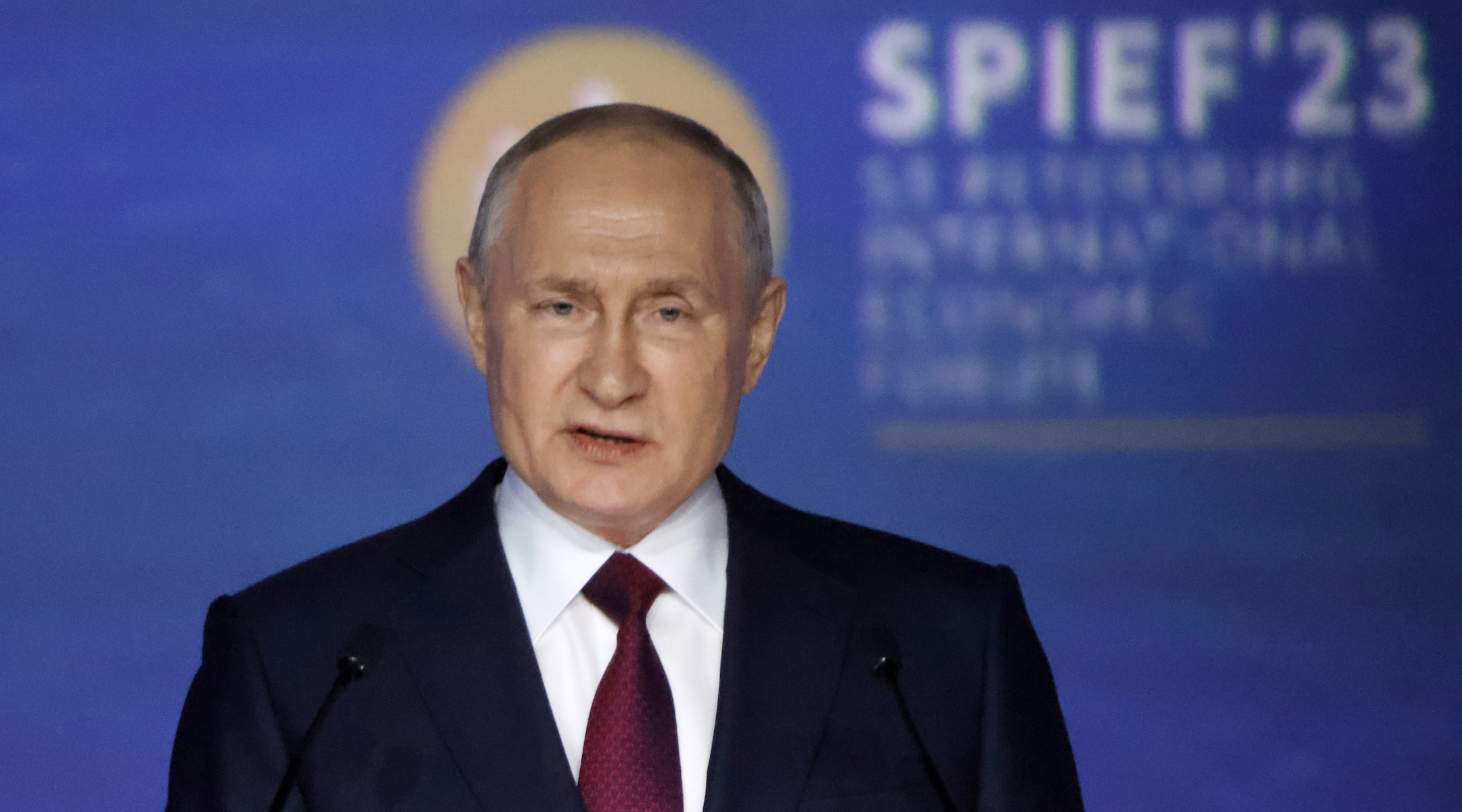 Russian President Vladimir Putin gestures speaks at the St.Petersburg International Economic Forum, June,16 2023. (Getty Images)