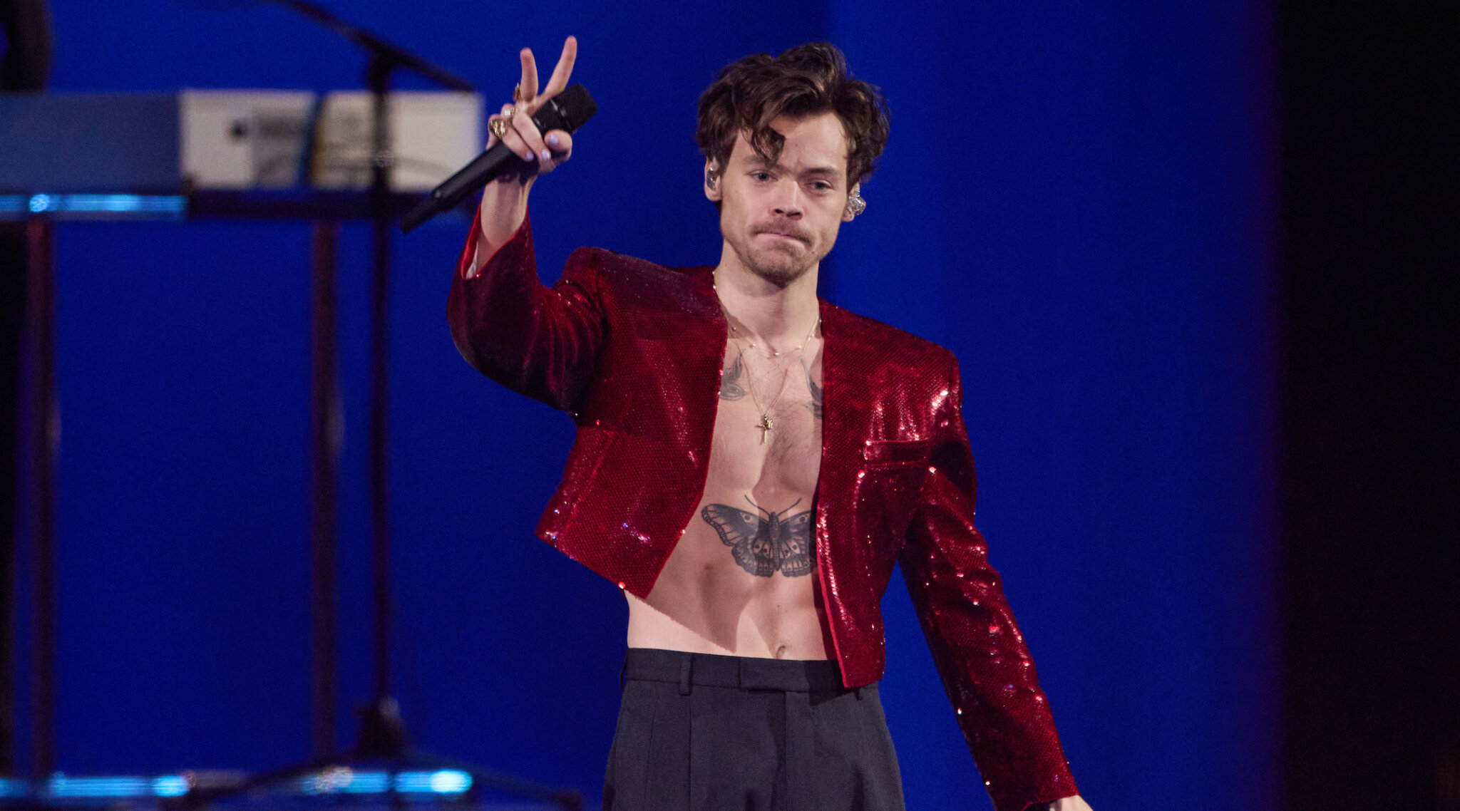 <b>Harry</b> Styles performs at the Brit Awards in the O2 Arena in London, Feb. 