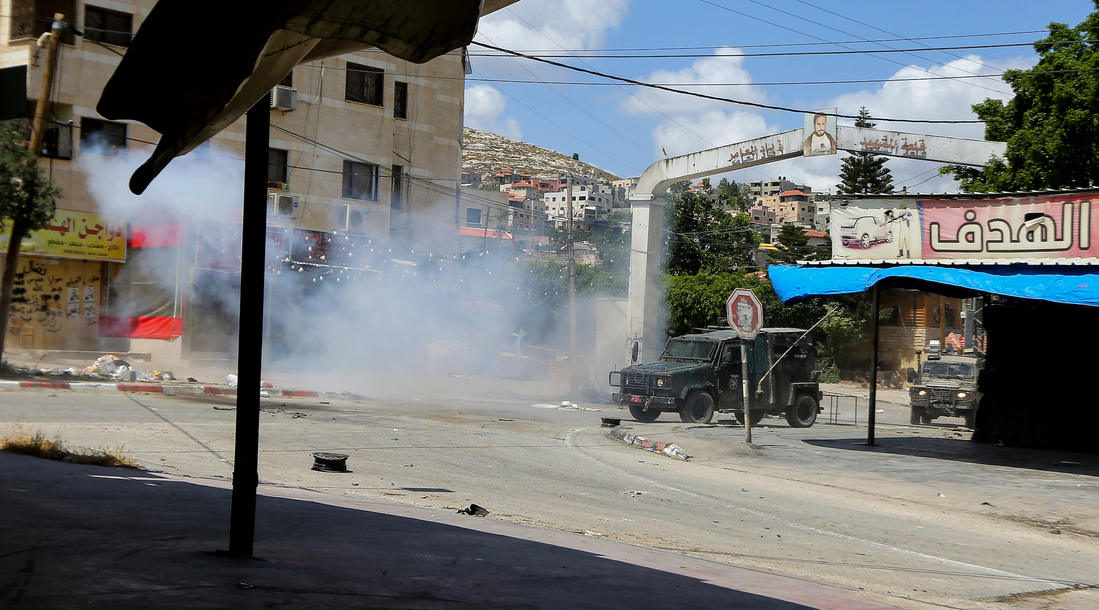 Israeli military vehicles enter Jenin during clashes between Israeli security forces and Palestinians in the West Bank on June 19, 2023. (Nasser Ishtayeh/Flash90)