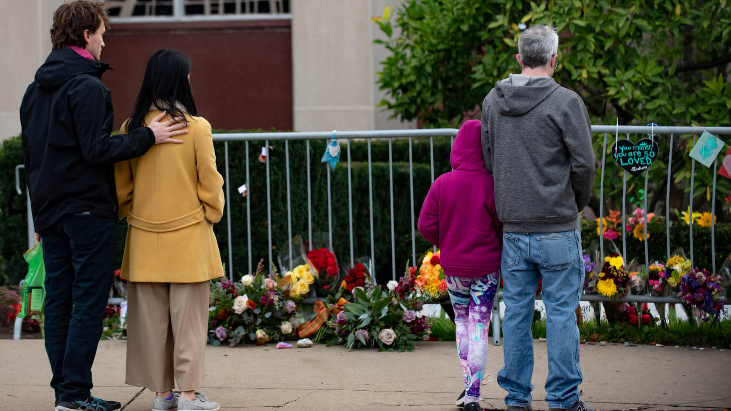 Outside the Tree of Life synagogue in Pittsburgh, one year after a gunman killed 11 worshippers there in 2018.