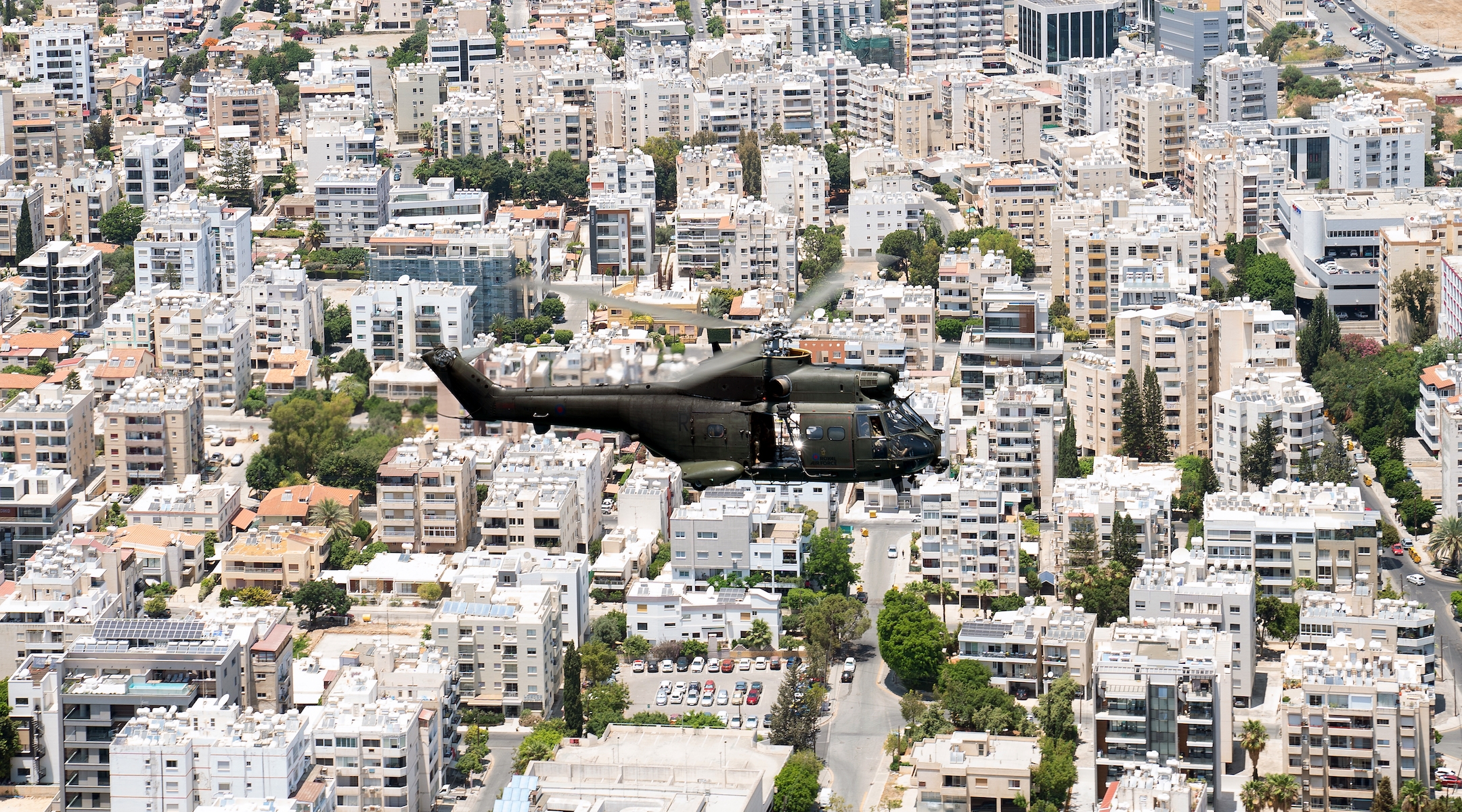 A helicopter flies over Limassol, Cyprus, June 21, 2023. (Joe Giddens/PA Images via Getty Images)