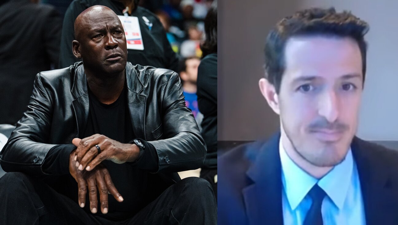 Michael Jordan, left, is selling his majority stake in the Charlotte Hornets to a group led by Gabe Plotkin, right. (Jacob Kupferman/Getty Images; Wikimedia Commons)