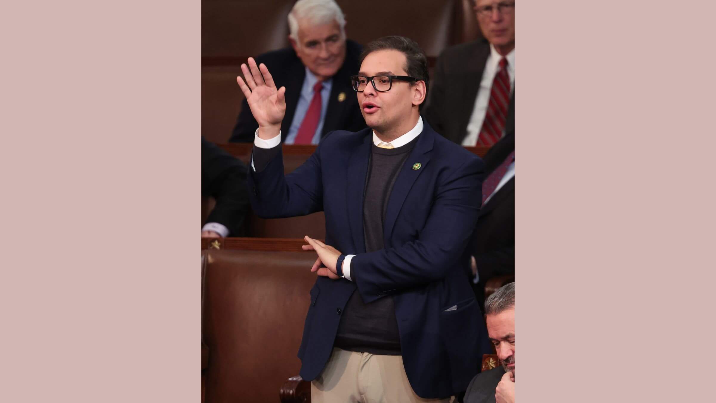 Rep. George Santos in the House of Representatives in Washington, D.C., Jan. 5, 2023. Santos has repeatedly been photographed making what some of his critics believe is a white-power hand gesture.