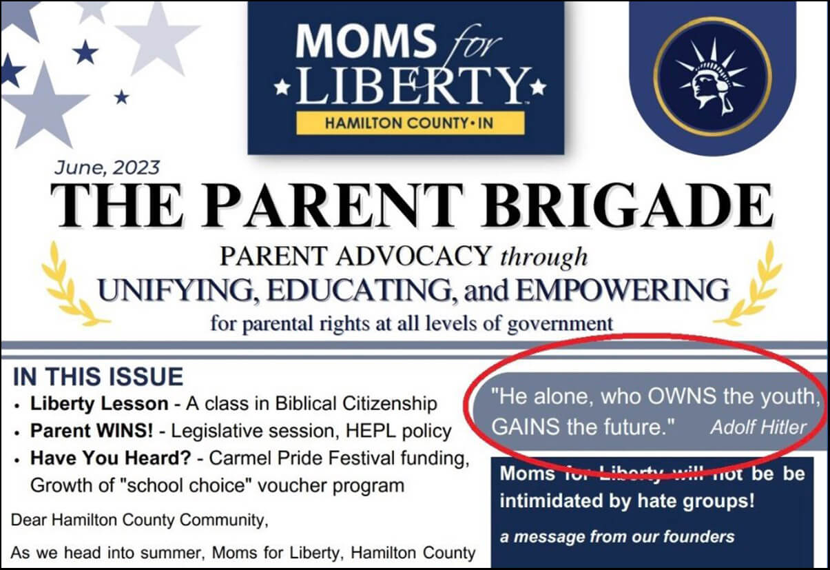 The first edition of the newsletter from an Indiana chapter of Moms for Liberty.