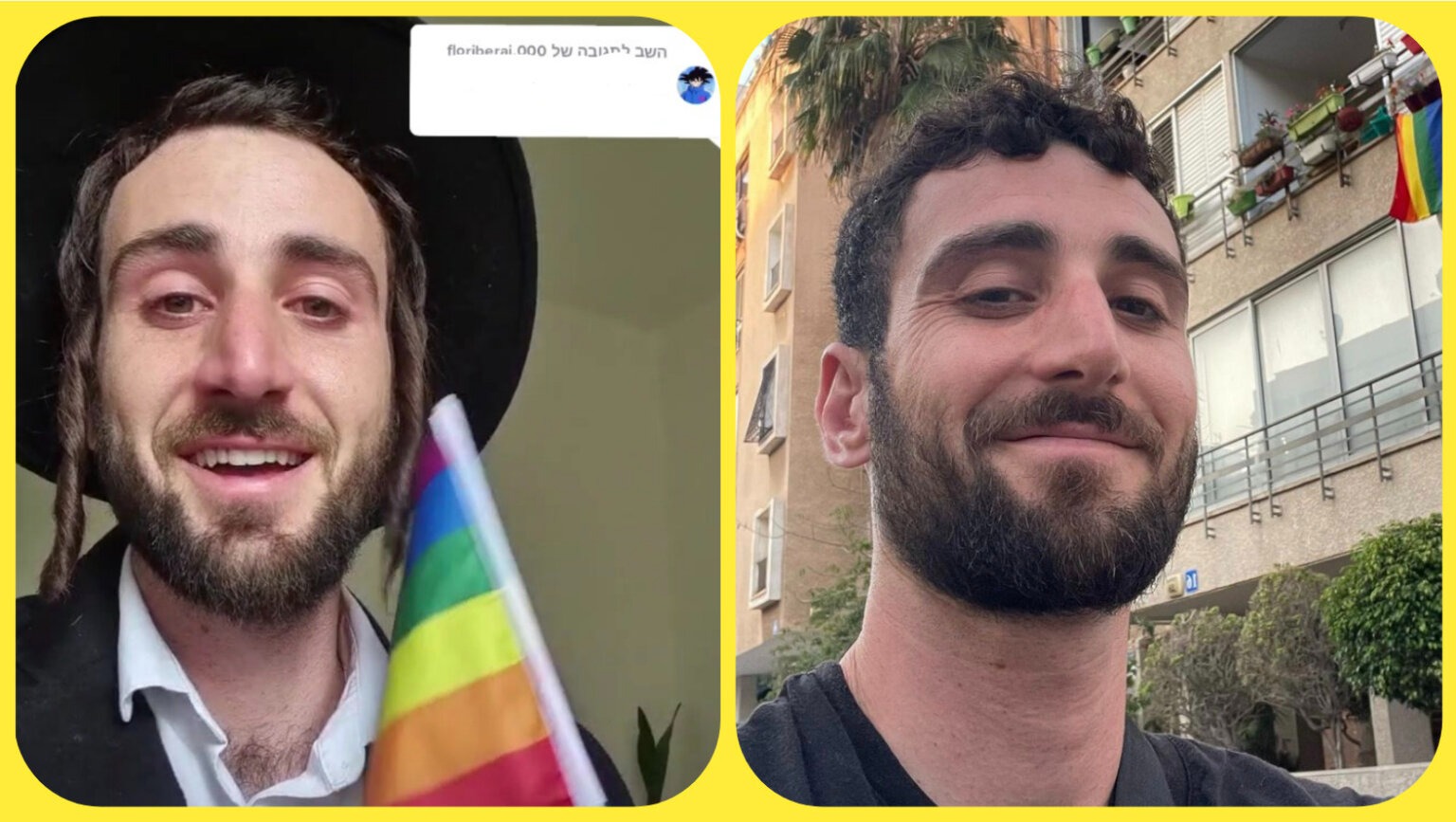 Yaakov Levi, left, was the moniker of a popular Haredi TikTok account revealed to be an Israeli actor, Erez Oved (right).
