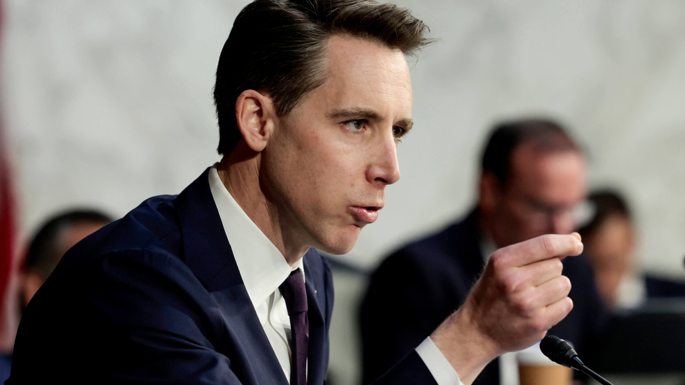 Sen. Josh Hawley (R-MO) speaks during a Senate Judiciary Committee business meeting to vote on Supreme Court nominee Judge Ketanji Brown Jackson on Capitol Hill, April 4, 2022 in Washington, DC. 