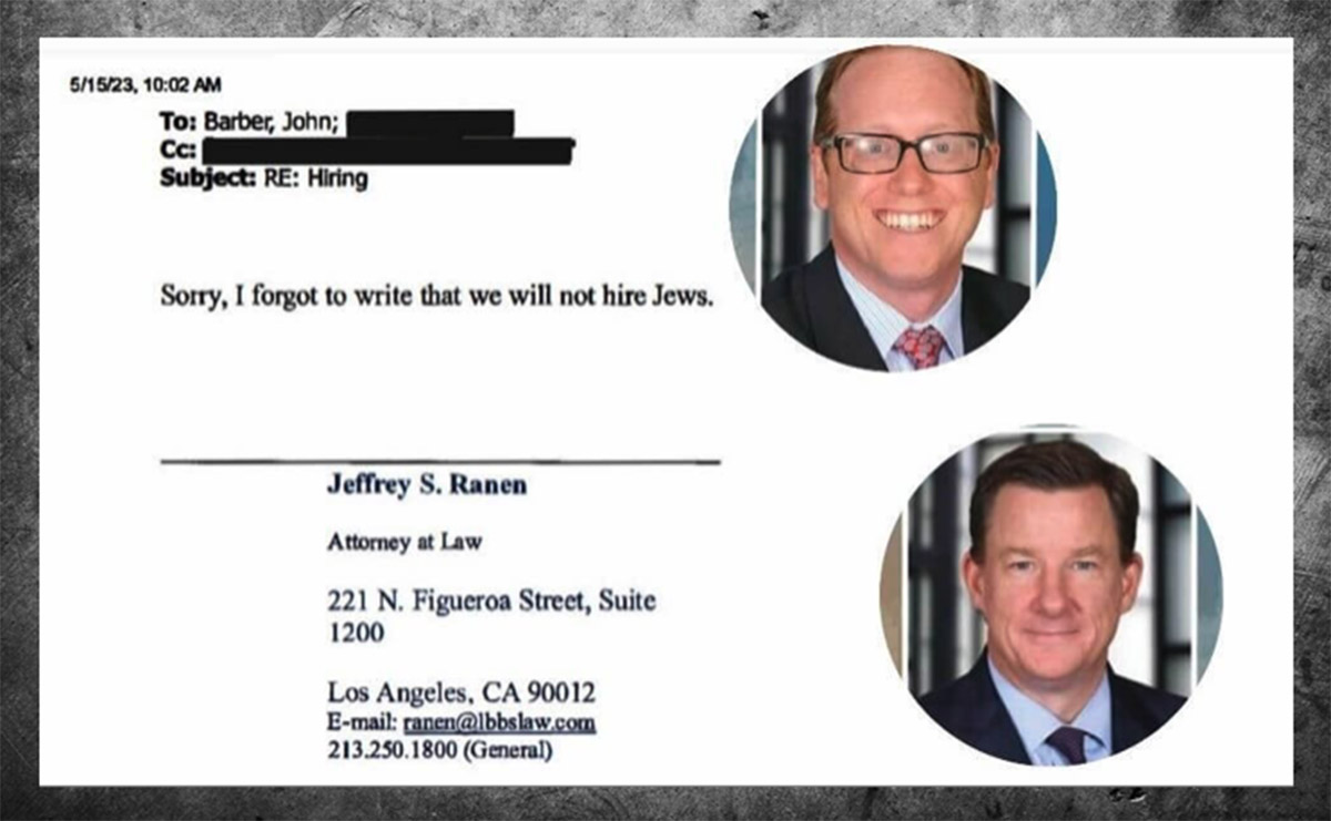 Part of an email thread between Jeffrey Ranen (top) and John Barber, two law firm partners.