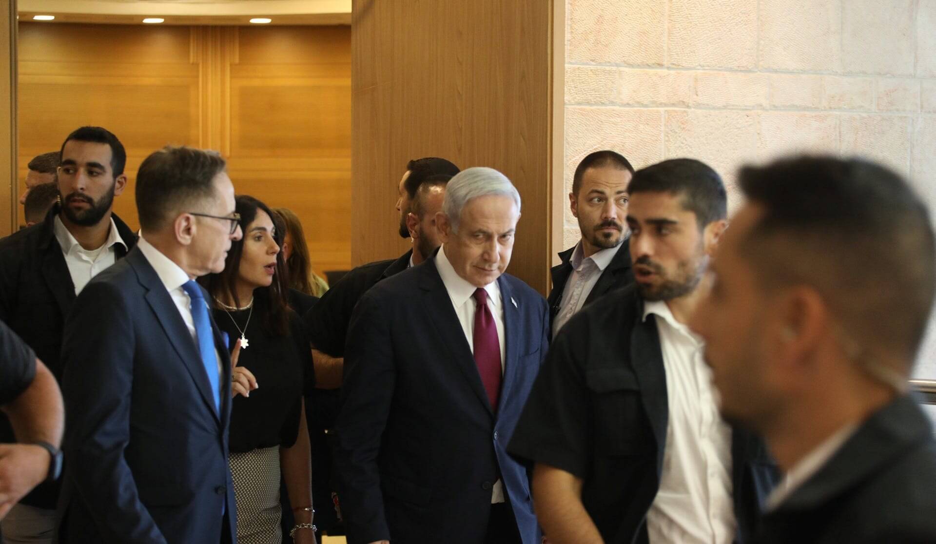 Prime Minister Benjamin Netanyahu leaves a Likud meeting at the Knesset, on June 14, 2023.