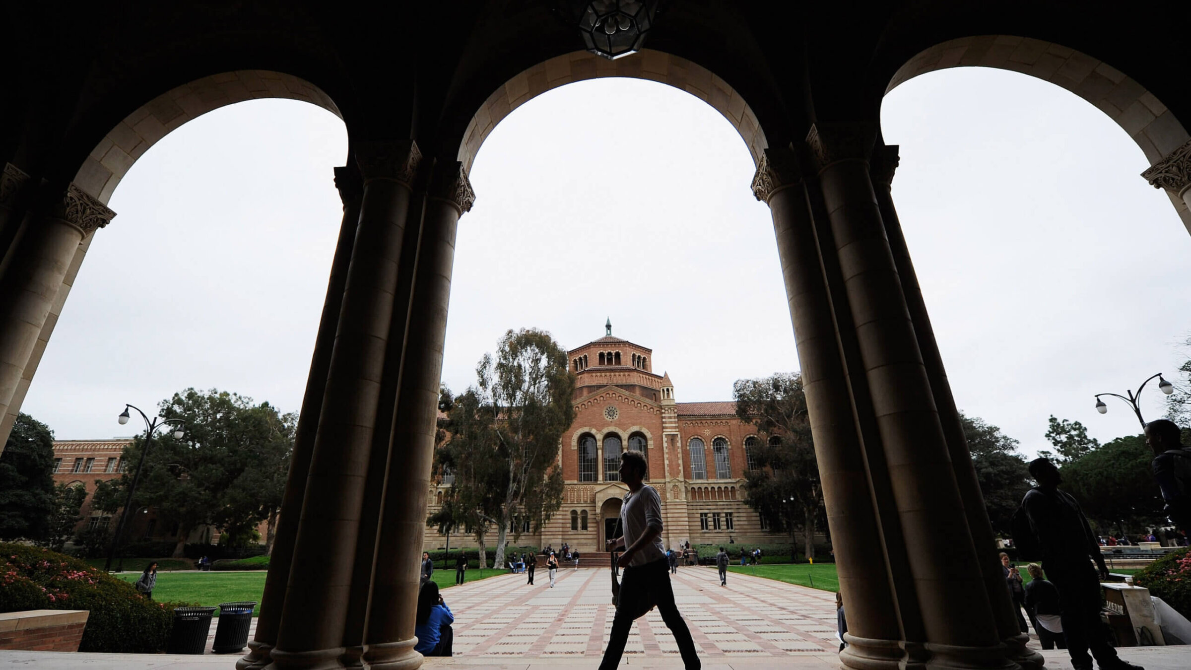 A student walks near Royce Hall on the campus of UCLA on April 23, 2012 in Los Angeles, California. 