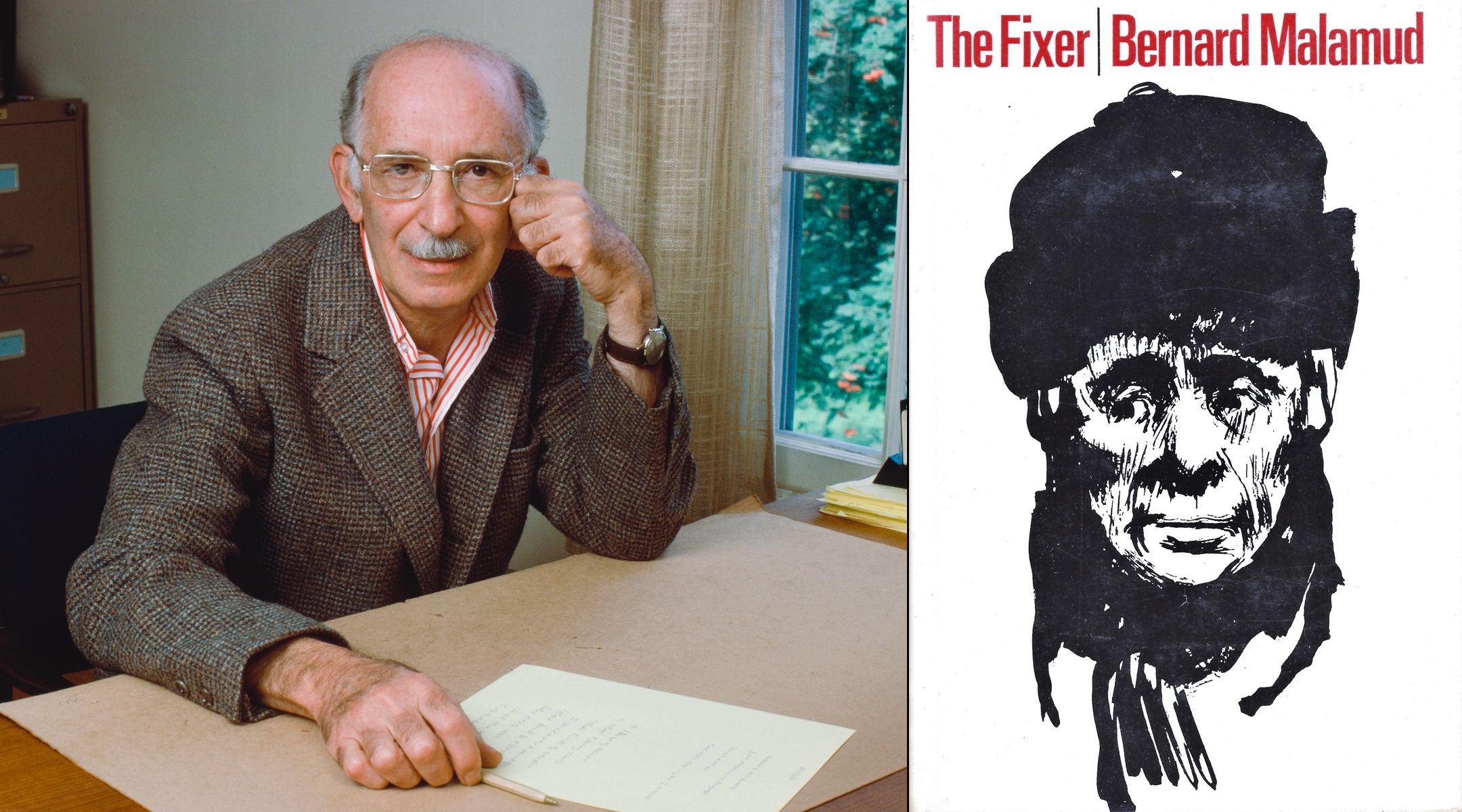 Bernard Malamud, author of “The Fixer,” a 1966 novel about an antisemitic blood libel. (Left: Nancy R. Schiff/Getty Images)