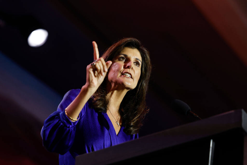 Nikki Haley, a Republican presidential candidate, at the Christians United for Israel summit on July 17, 2023.