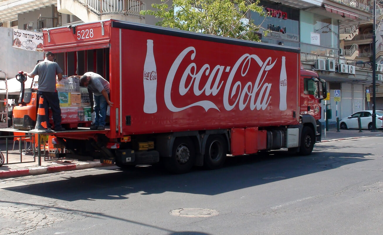 A Coca-Cola delivery truck in the Tiberias business district In Israel.