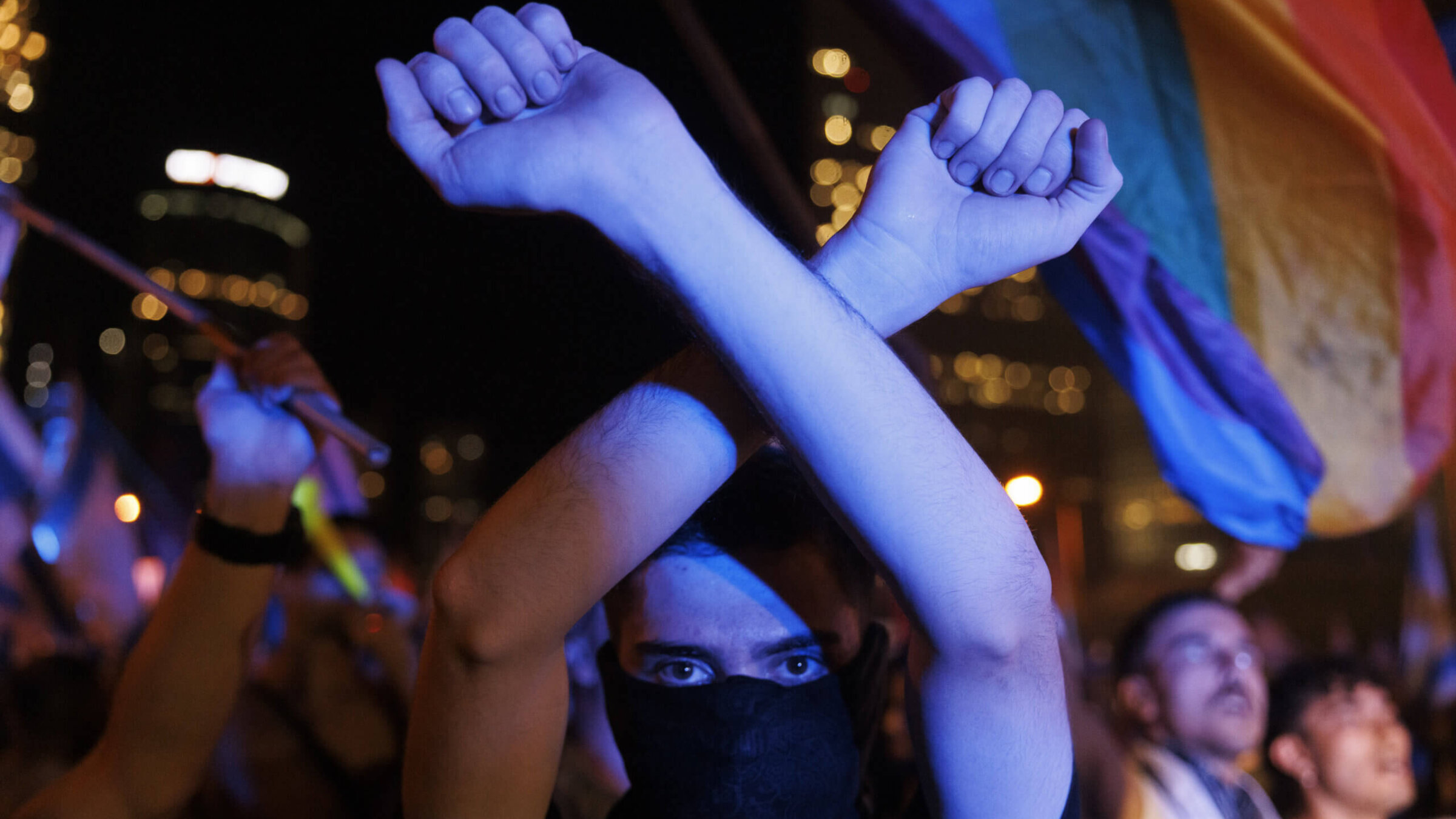 Protesters during a demonstration against the judicial reform bill outside the Knesset, Israel's parliament, in Jerusalem, Israel, on Monday, July 24, 2023. 