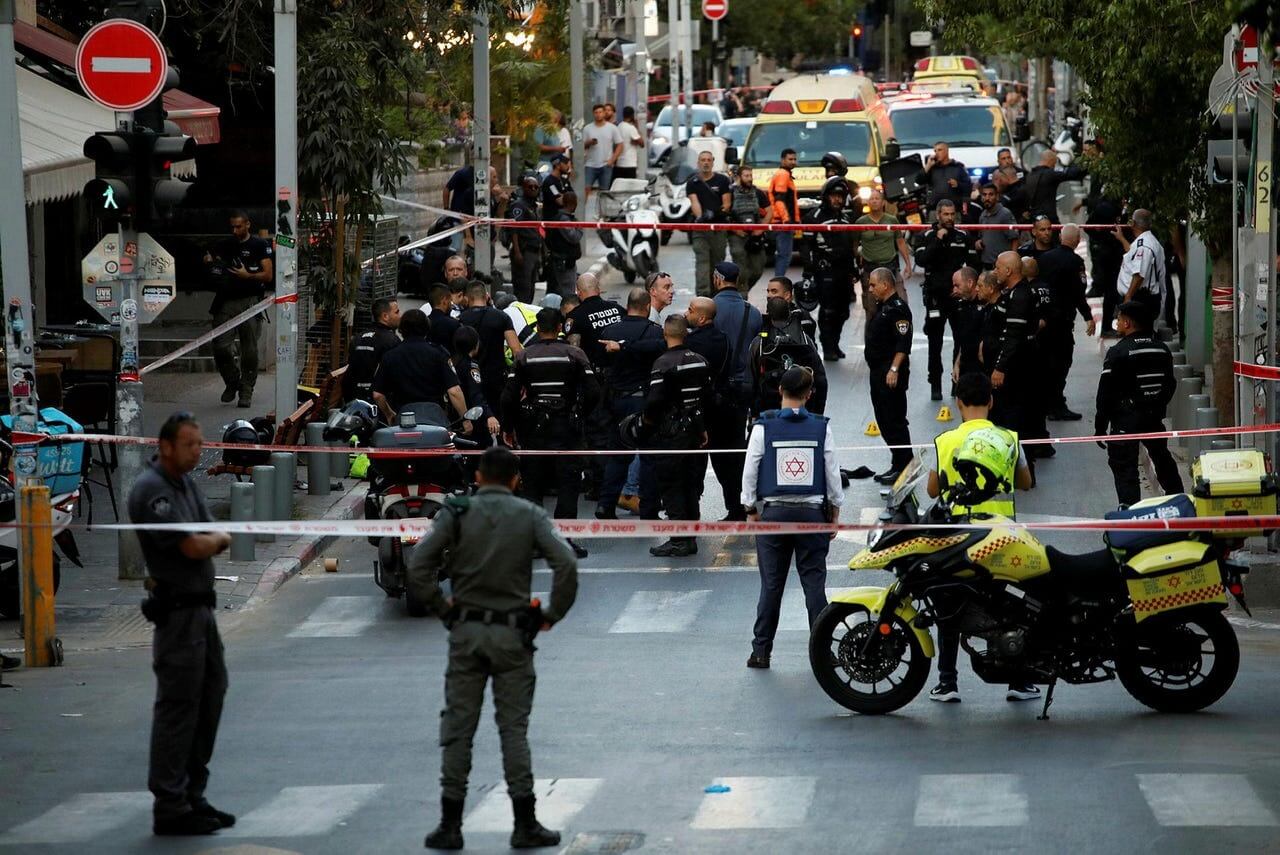 Police at the scene of the shooting in Tel Aviv, on August 5, 2023.