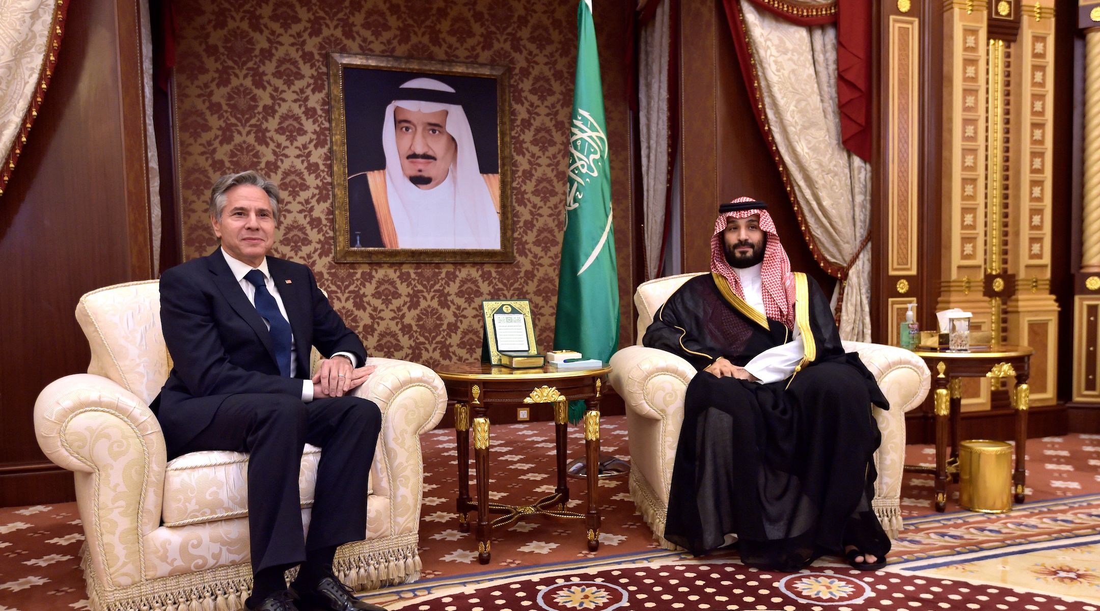 Saudi Arabia's Crown Prince Mohammed bin Salman meets with U.S. Secretary of State Antony Blinken in Jeddah, June 7, 2023. (Amer Hilabi/Pool/AFP via Getty Images)