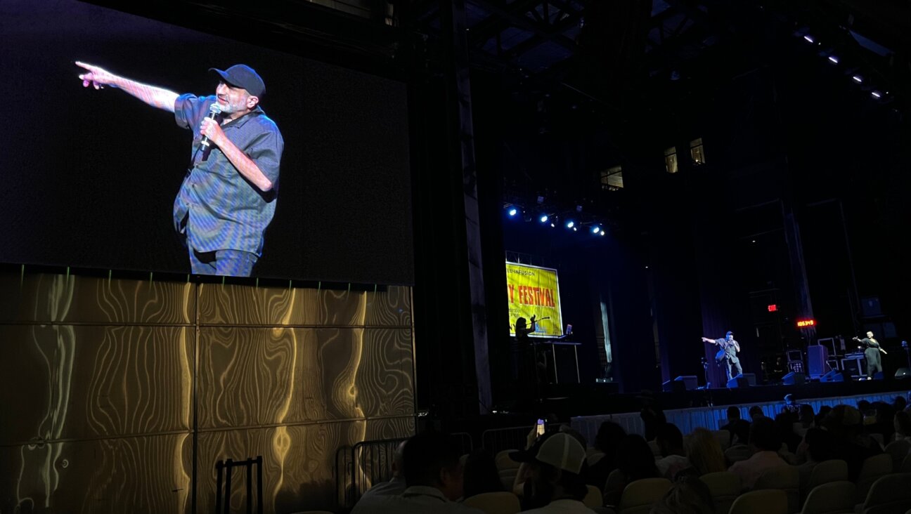 Surprise guest Dave Attell appears onstage at the Chosen Comedy Festival on Coney Island, Aug. 8, 2023. (Jackie Hajdenberg)