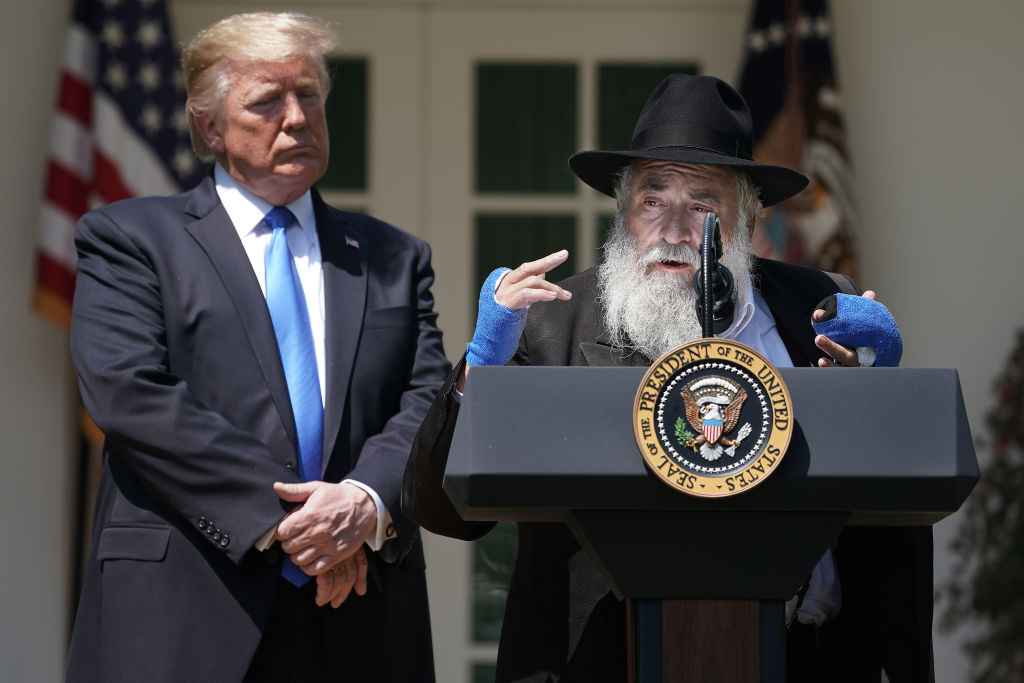 Rabbi Yisroel Goldstein was already under investigation when he visited the White House in 2019 after being shot at his synagogue. (Getty)