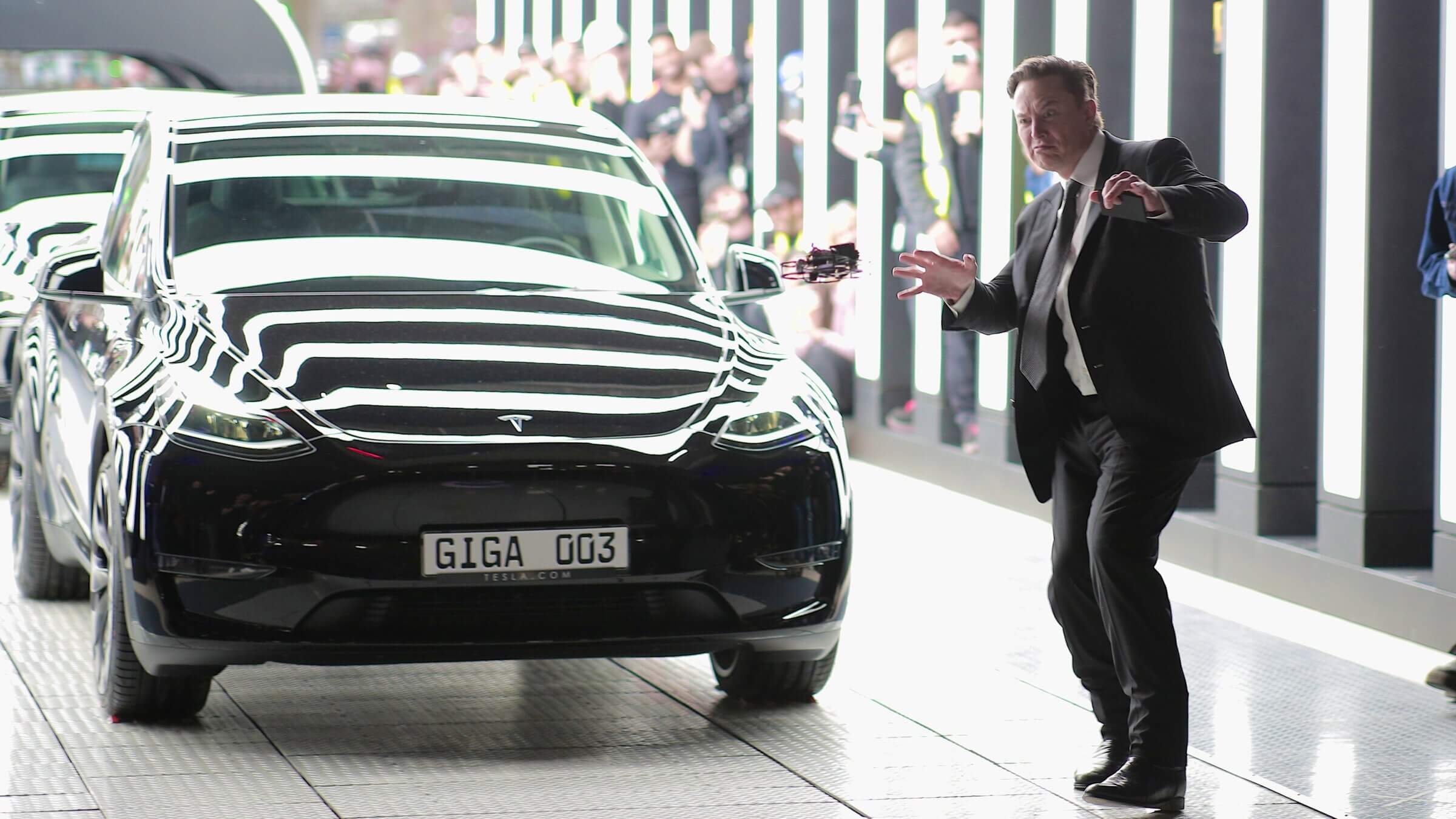  Elon Musk attends the official opening of a Tesla manufacturing plant in Germany.