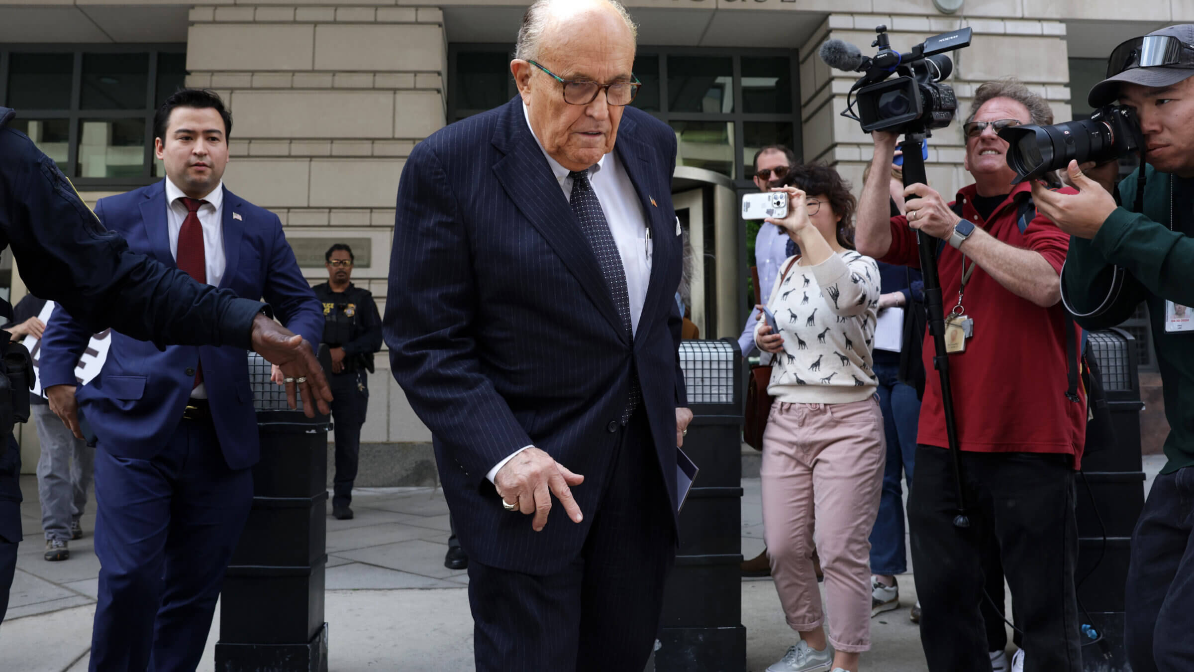 Rudy Giuliani, leaves the U.S. District Court on May 19, 2023 in Washington, D.C. 