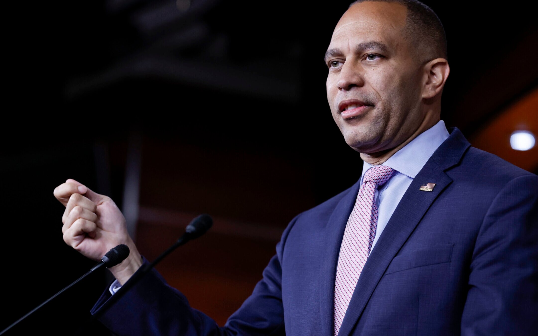 House Minority Leader Hakeem Jeffries, seen here in Washington, D.C., in July 2023, traveled to Israel with fellow Democrats and spoke in Jerusalem, Aug. 7, 2023. (Anna Moneymaker/Getty Images)