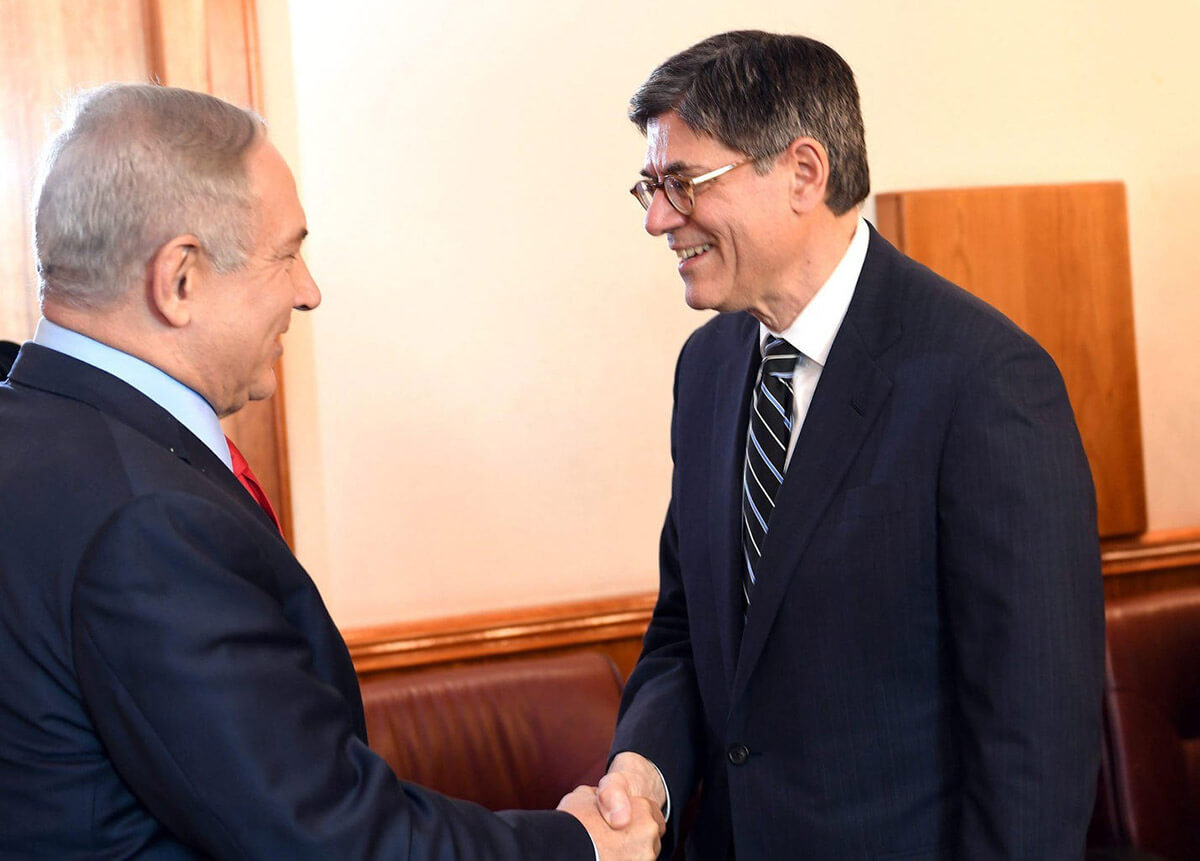 Jack Lew with Israeli Prime Minister Benjamin Netanyahu in 2016.