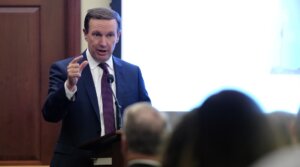 Sen. Chris Murphy, a Connecticut Democrat, speaks to a briefing on Jewish security in the U.S. Capitol, Sept. 12, 2023. (Chris Williams/JFNA)