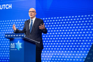American Jewish Committee CEO Ted Deutch speaks at the organization’s Global Forum 2023 in Tel Aviv, Israel, June 14, 2023. (American Jewish Committee)